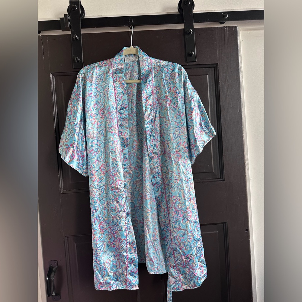 Val Mode Lingerie Seashell Robe Blue Pink Orange Women’s Size Medium